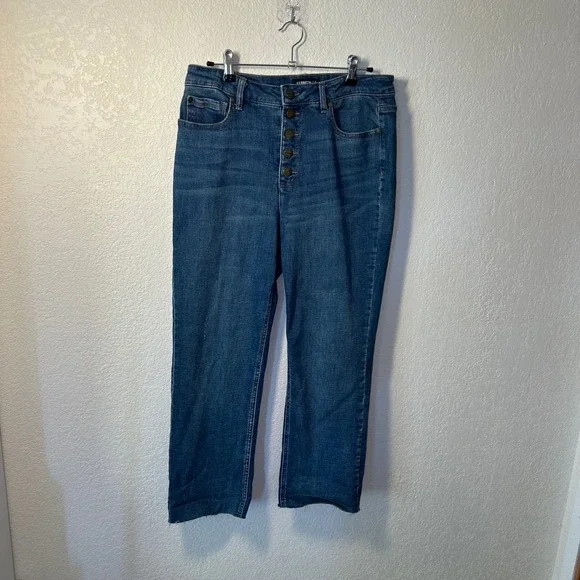 Kenneth Cole NY Jeans US 10 Button Fly High Rise Distressed Hem Cropped‎ Denim - Picture 2 of 9